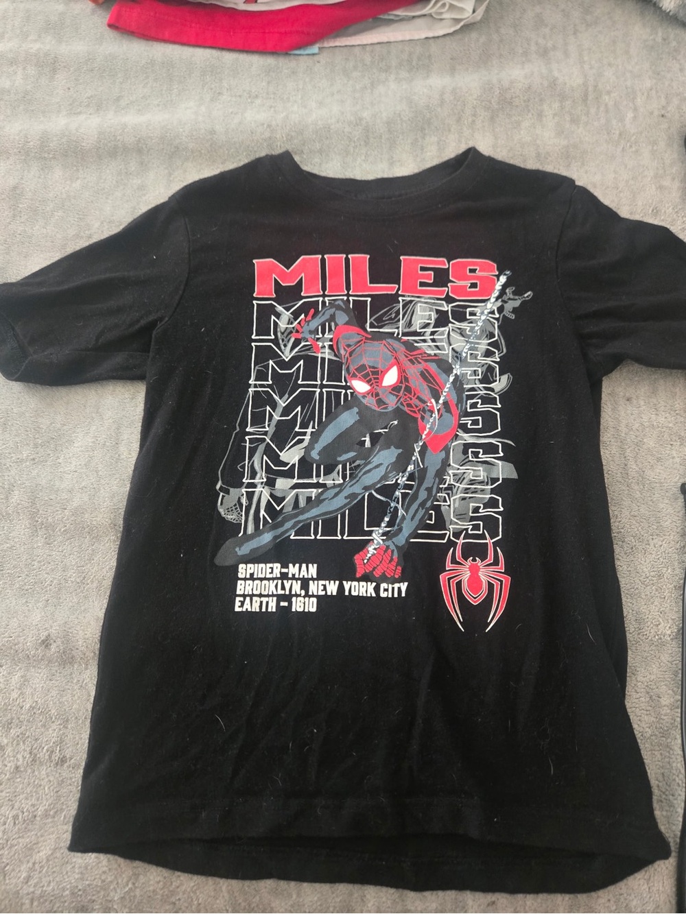 Marvel Miles Morales Black Graphic Tee with Red Accents